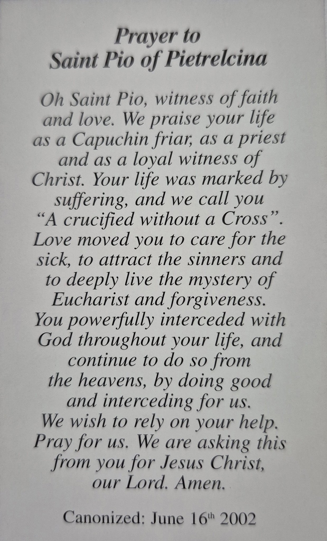 Prayer to Saint Pio of Pietrelcina
