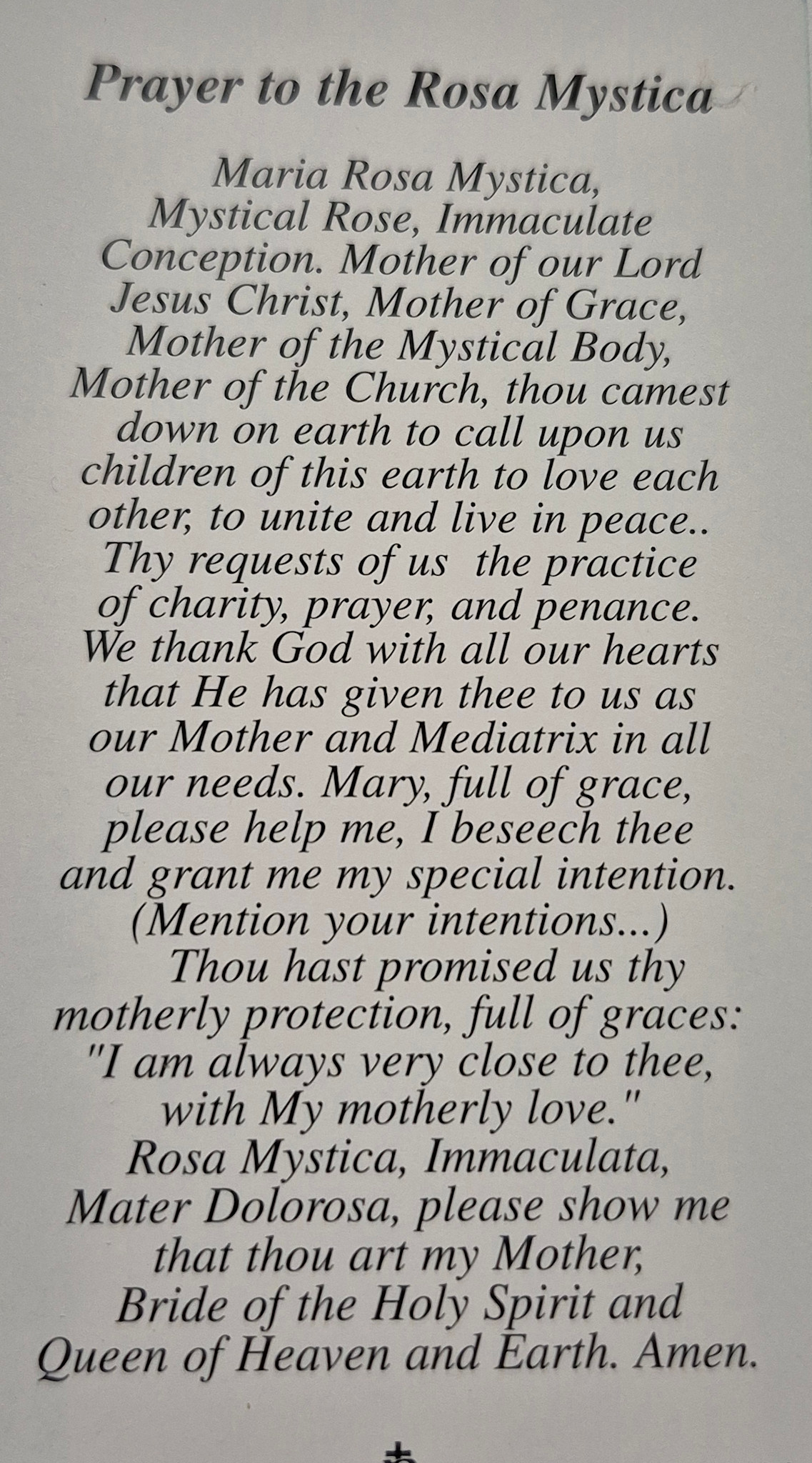 Prayer to the Rosa Mystica