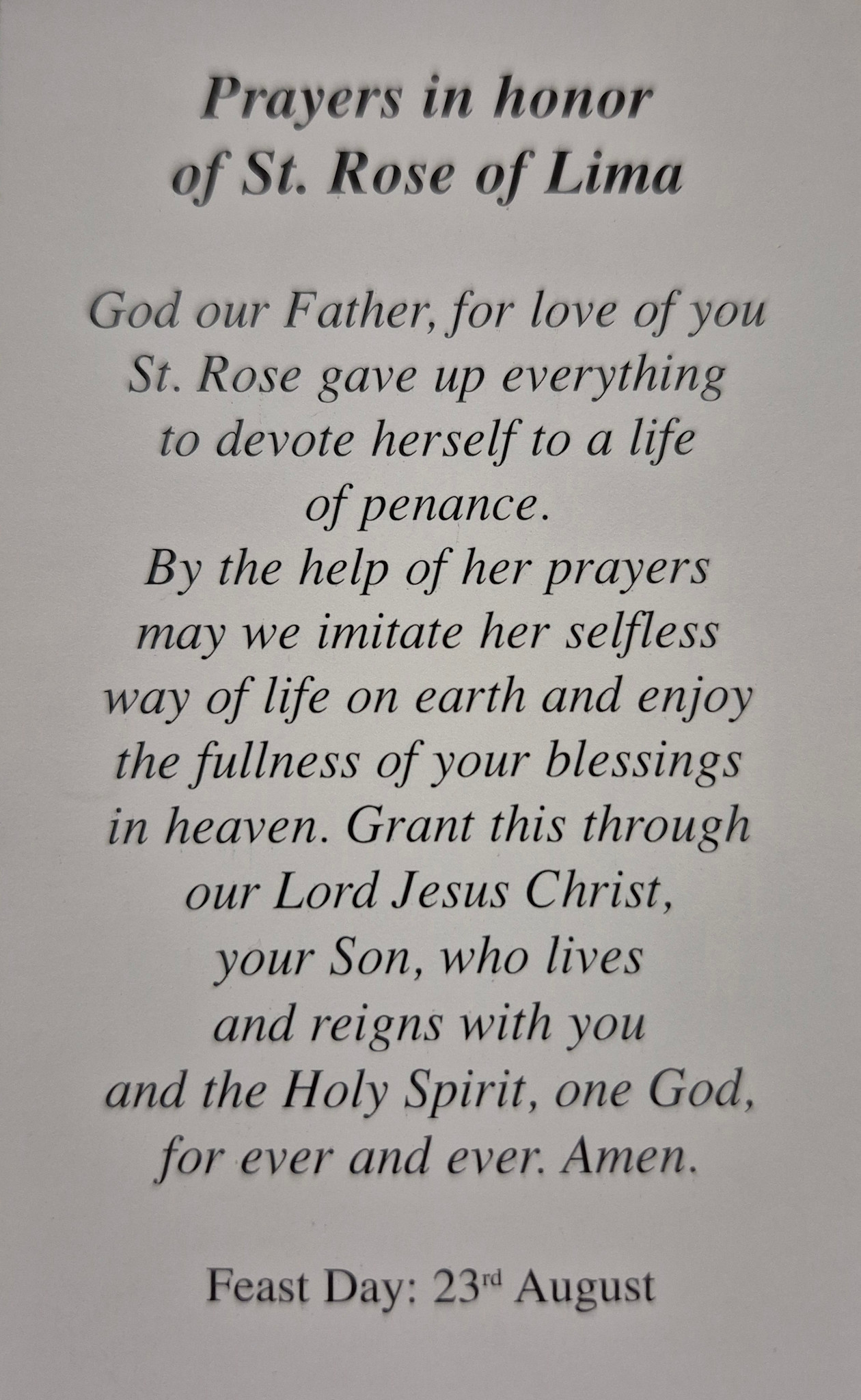 Prayers in honor of St Rose of Lima