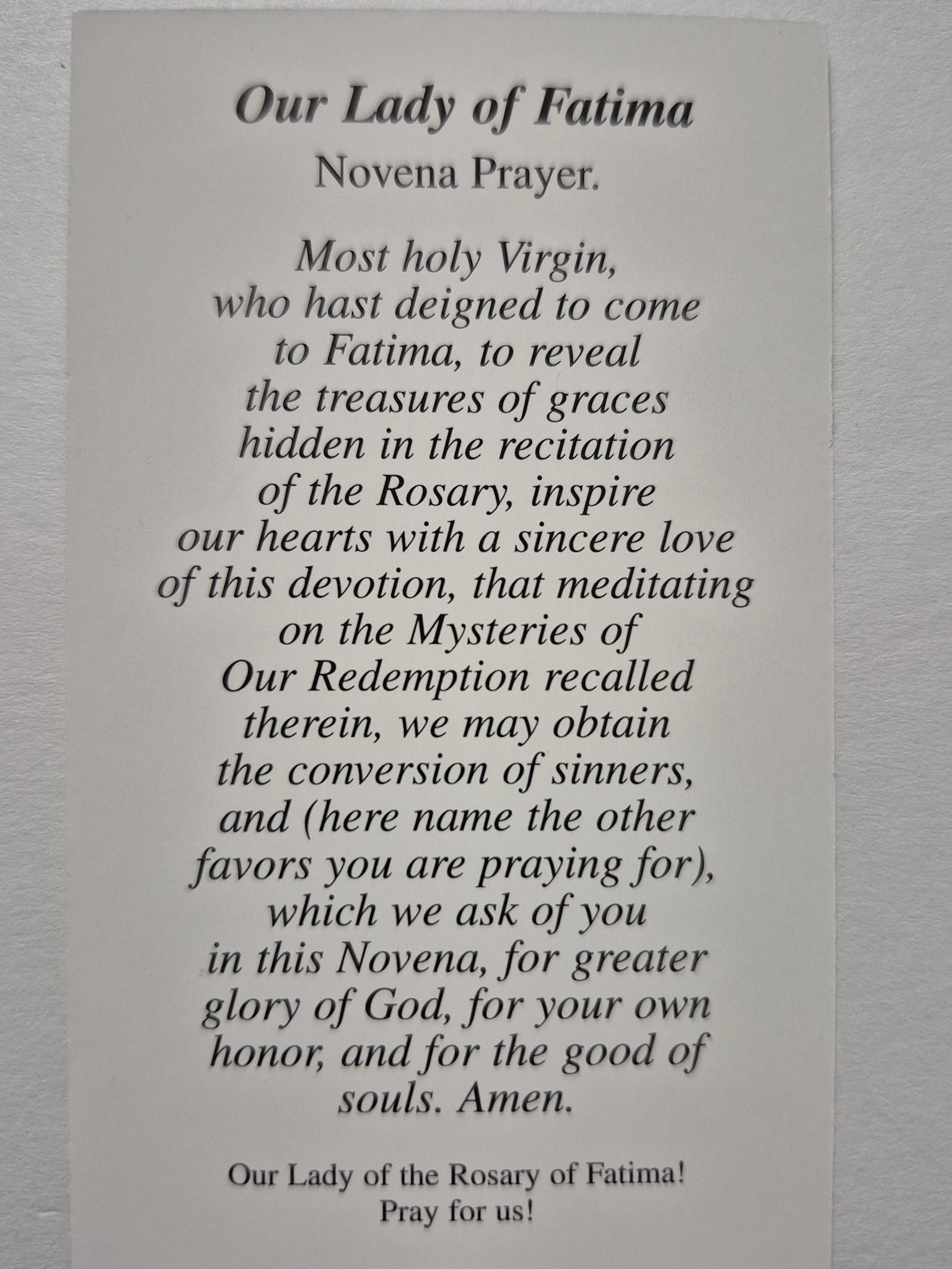 Our Lady of Fatima Novena Prayer
