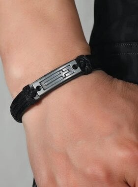 Black Leather Cross Bracelet