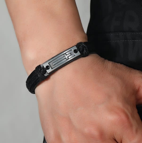 Black Leather Cross Bracelet