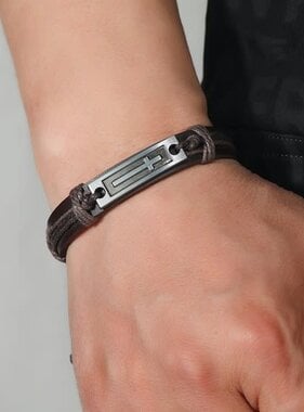 Brown Leather Cross Bracelet