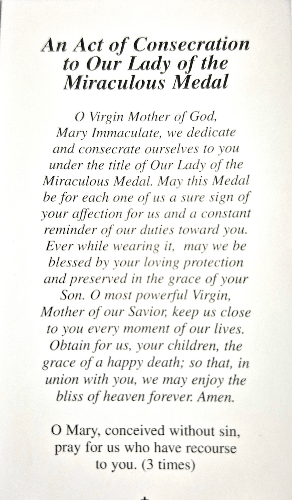 An Act of Consecration to Our Lady of the Miraculous Medal