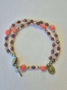 Miraculous Mother Pink Rose Rosary Bracelet