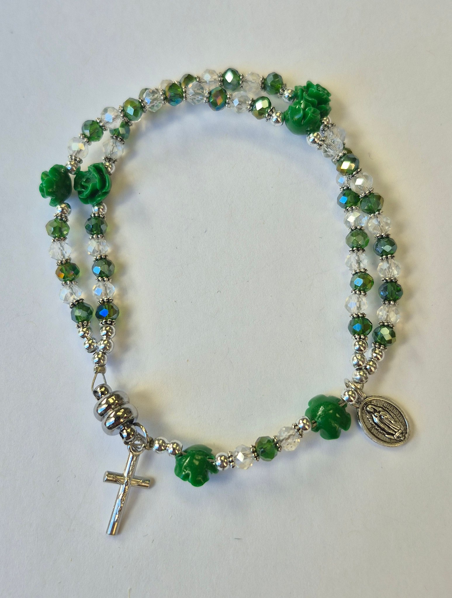 Miraculous Mother Green Rose Rosary Bracelet