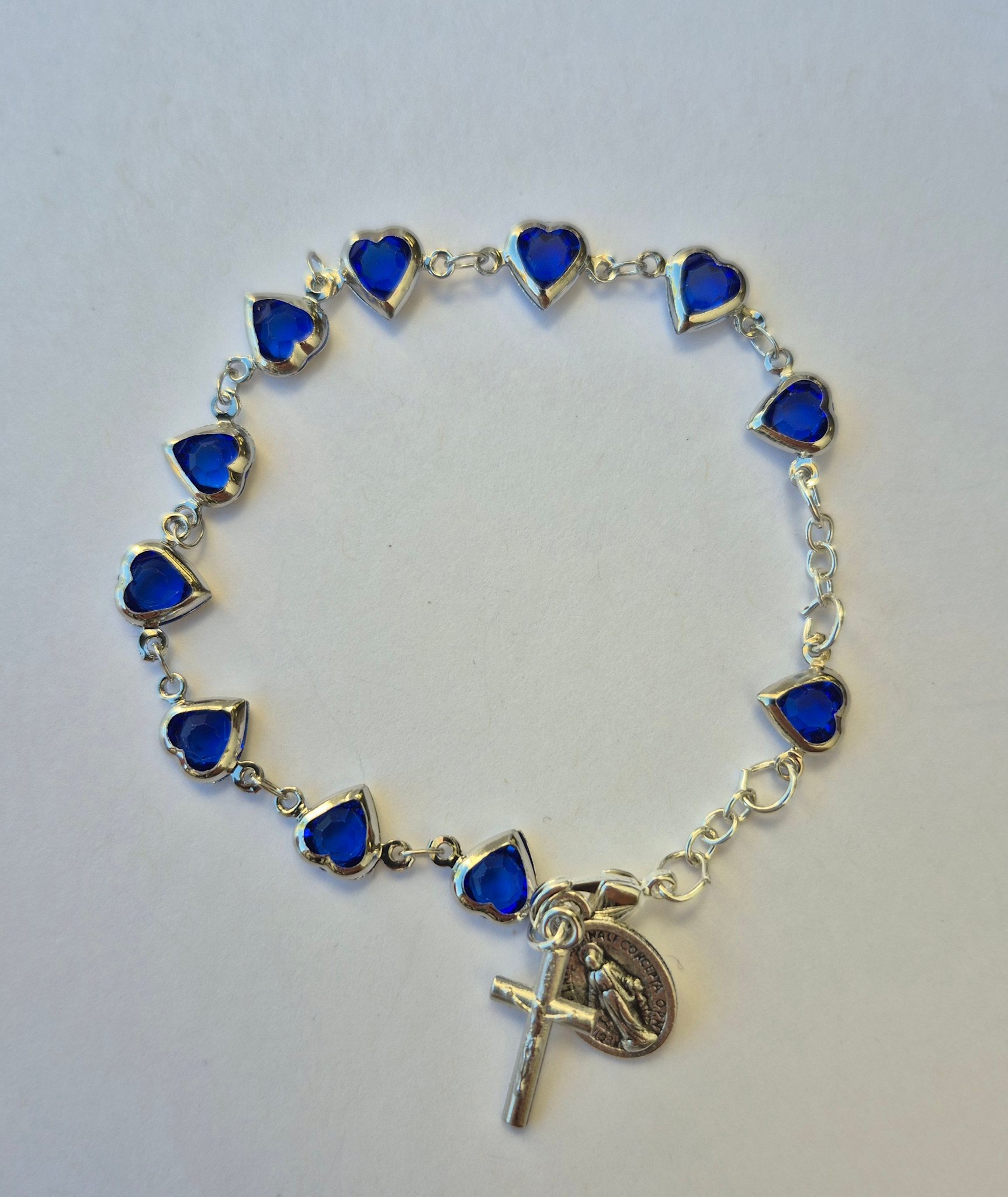 Miraculous Medal Blue Heart Rosary Bracelet