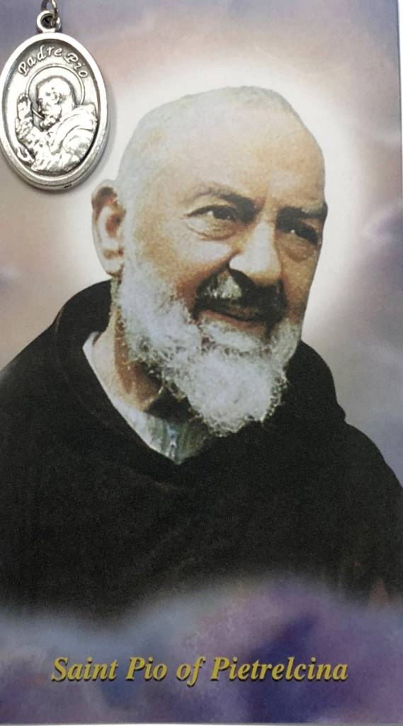 Padre Pio Prayer Card w/Oxidized Medal