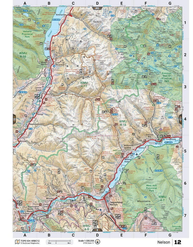 Backroad Maps BRMB Kootenay Rockies BC Spiral-9th