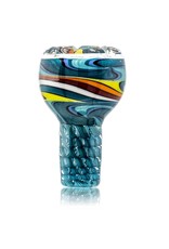 Mystic Family Glass Four Section Blue Cold Cut 14mm Glass Bowl Slide w/ Color Wig Wag by Mystic Family Glass