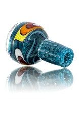 Mystic Family Glass Four Section Blue Cold Cut 14mm Glass Bowl Slide w/ Color Wig Wag by Mystic Family Glass