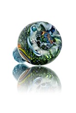 Mystic Family Glass Green Ribbon Coil Cold Cut 14mm Glass Bowl Slide by Mystic Family Glass