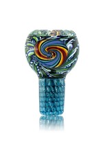 Mystic Family Glass Green Ribbon Coil Cold Cut 14mm Glass Bowl Slide by Mystic Family Glass