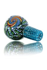 Mystic Family Glass Green Ribbon Coil Cold Cut 14mm Glass Bowl Slide by Mystic Family Glass