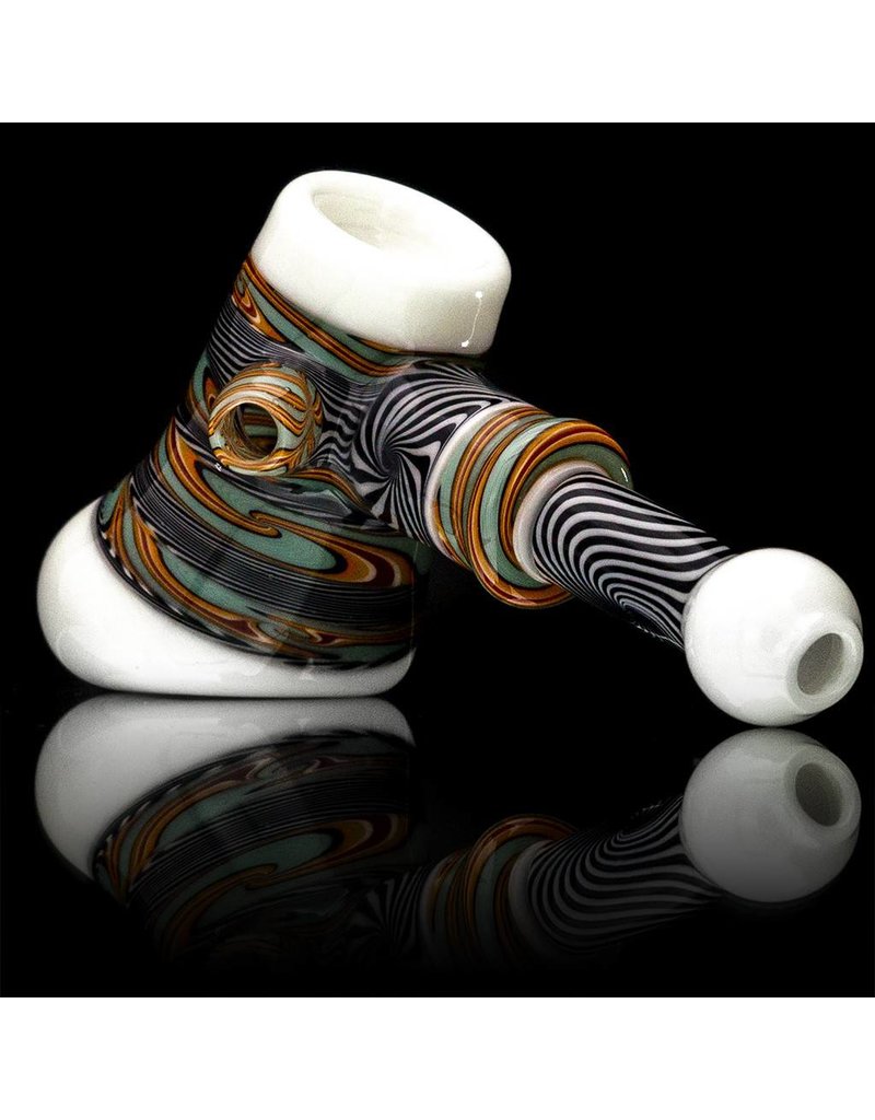 Mystic Family Glass Fully Worked & White Glass Hammer Dry Pipe by Mystic Family Glass