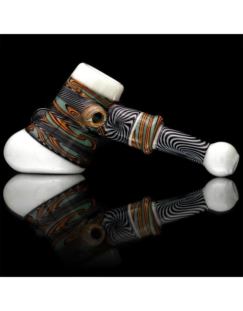 Mystic Family Glass Fully Worked & White Glass Hammer Dry Pipe by Mystic Family Glass