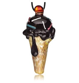Christina Cody Glass Pendant CHOCOLATE Ice Cream Cone Spoon Dry Pipe by Christina Cody