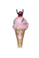 Christina Cody Glass Pendant STRAWBERRY Ice Cream Cone Spoon Dry Pipe by Christina Cody