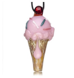 Christina Cody Glass Pendant STRAWBERRY Ice Cream Cone Spoon Dry Pipe by Christina Cody