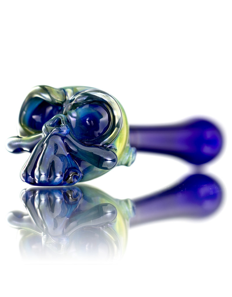 Jeff Lamy Glass Pipe DRY Spoon Skull Fume over Cobalt by Jeff Lamy (D)