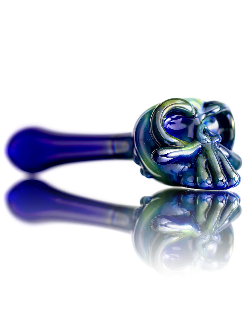 Jeff Lamy Glass Pipe DRY Spoon Skull Fume over Cobalt by Jeff Lamy (D)