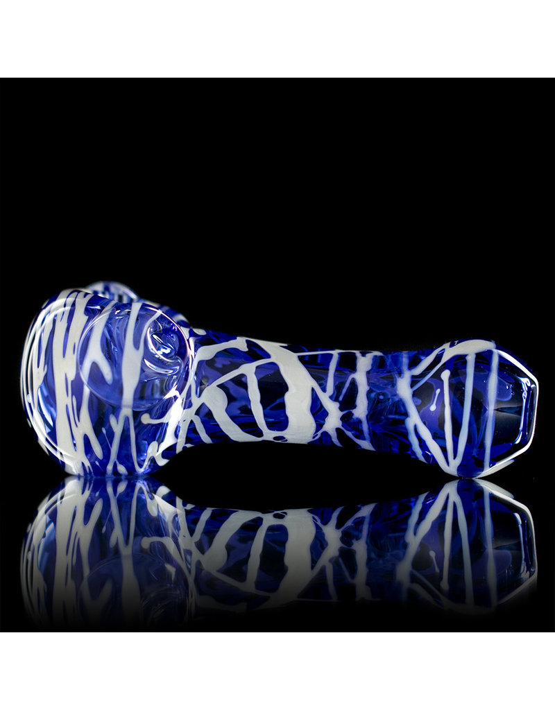 Koy Glass Glass Pipe White Splatter on BLUE by Koy Glass