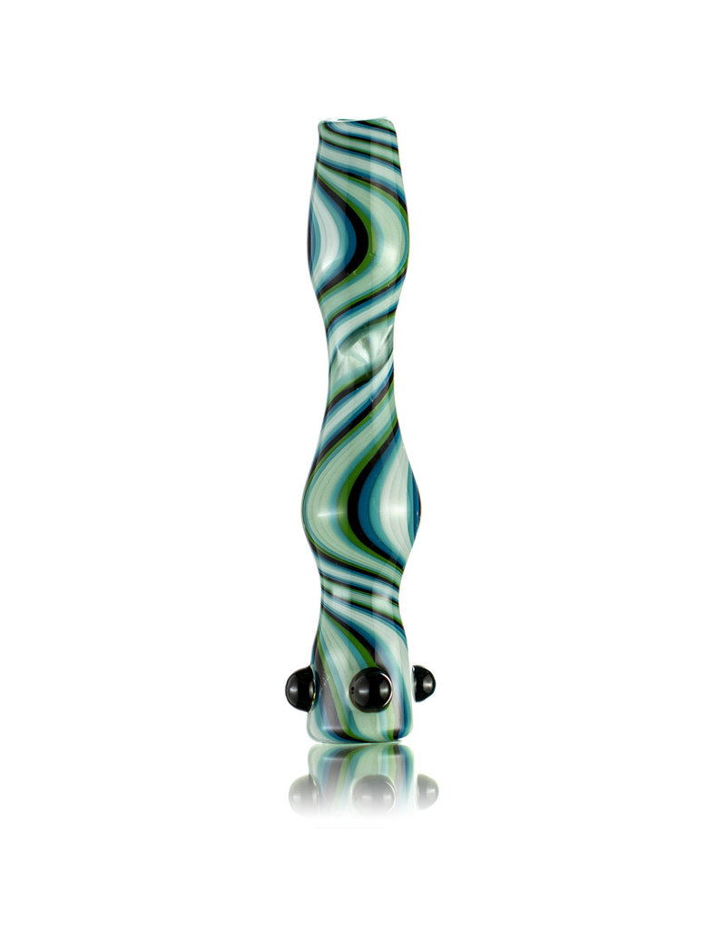 Brickyard Glass Glass One Hitter Wig Wag Line Worked Chillum (A) by Brickyard Glass