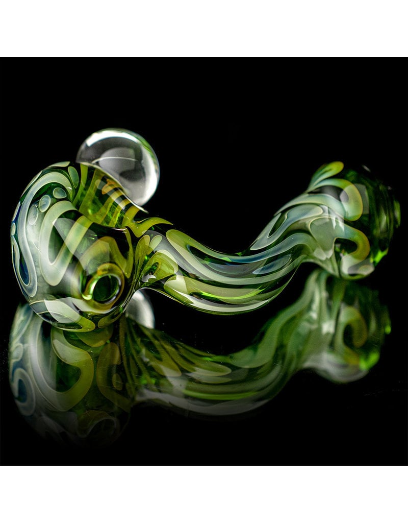 Glass Pipe Zig Zag Pipe TRANSLUCENT  GREEN with Fume Accents Glass by Willow