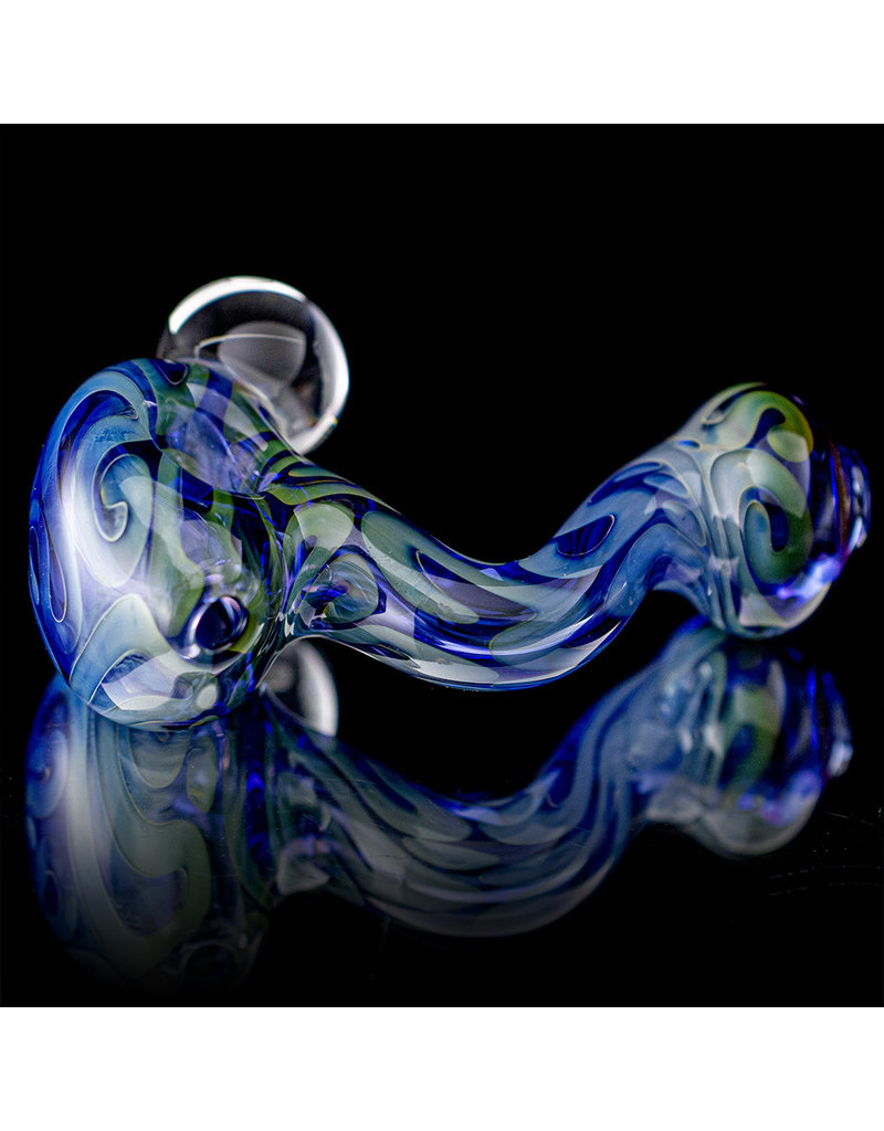 Glass Pipe Zig Zag Pipe TRANSLUCENT  BLUE with Fume Accents Glass by Willow