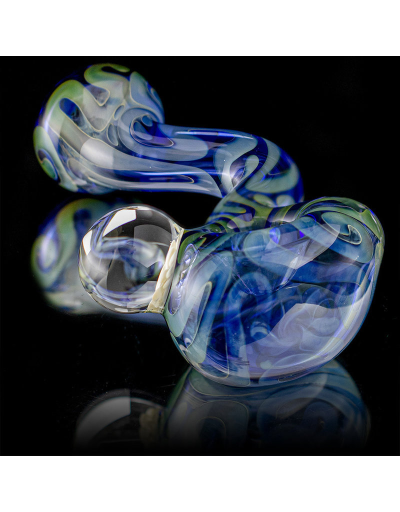 Glass Pipe Zig Zag Pipe TRANSLUCENT  BLUE with Fume Accents Glass by Willow