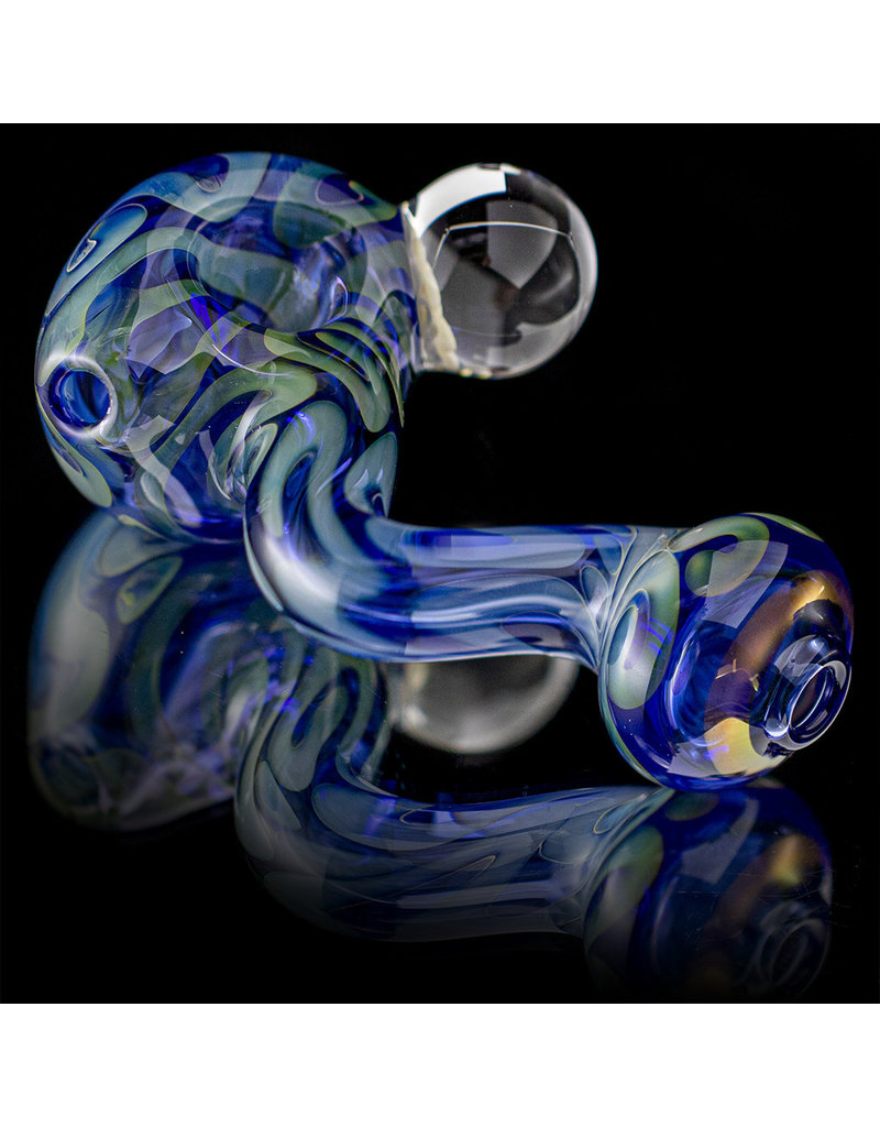 Glass Pipe Zig Zag Pipe TRANSLUCENT  BLUE with Fume Accents Glass by Willow