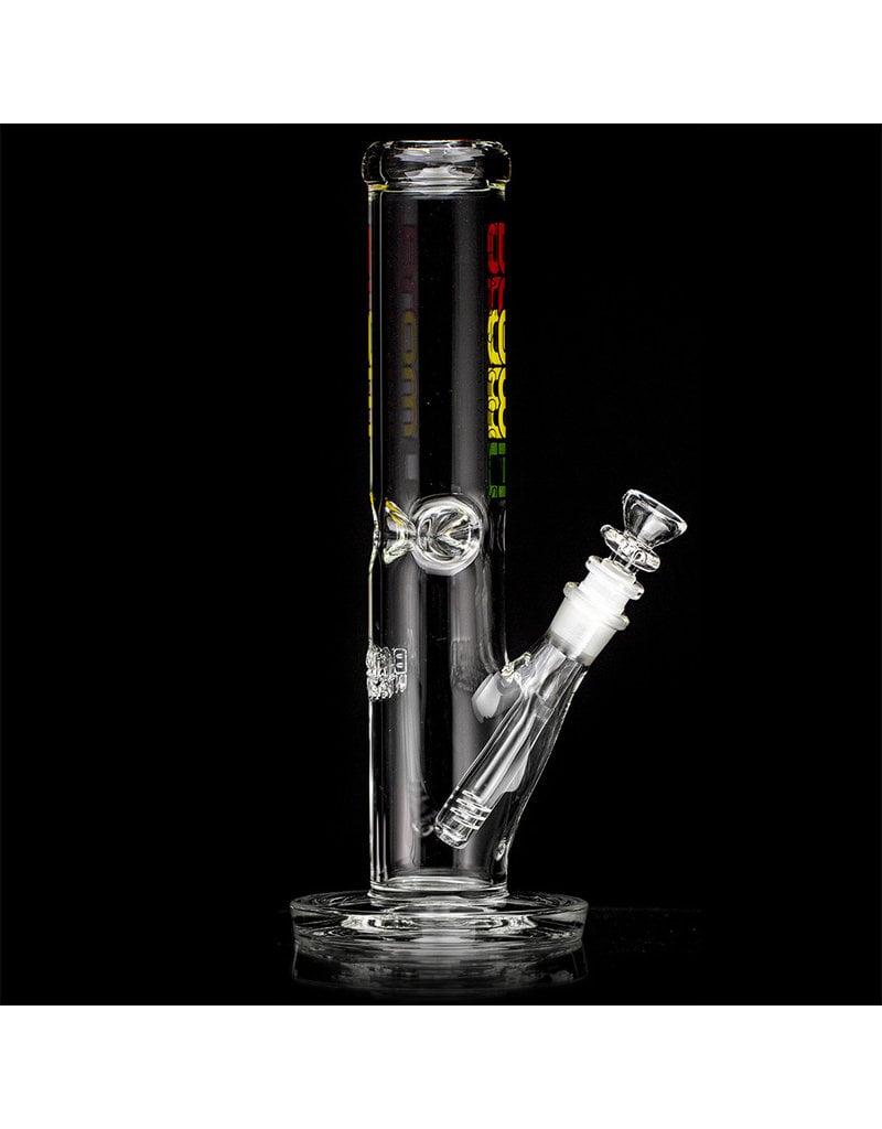 14mm 50x5 12" Tube Water Bong with slide and removable downstem 'RASTA' by Blown Glass Goods