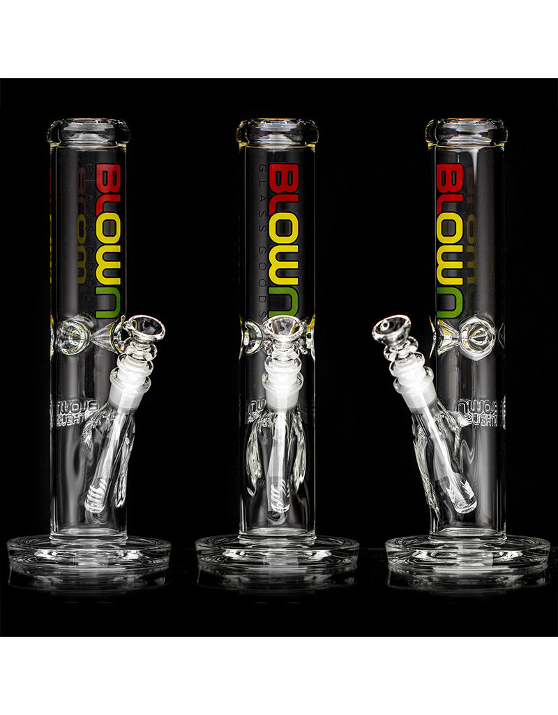14mm 50x5 12" Tube Water Bong with slide and removable downstem 'RASTA' by Blown Glass Goods