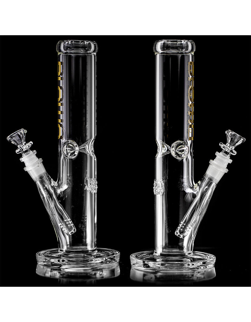 12" 50x5mm Straight Bong with GOLD FOIL Logo Accent, removable downstem and slide by BLOWN Glass Goods