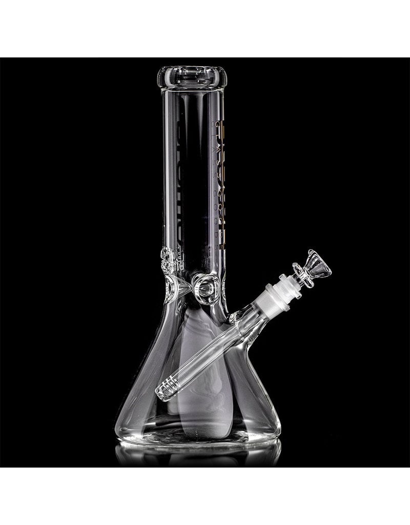 12" 50x5mm Beaker Bong with SILVER FOIL Logo Accent, removable downstem and slide by BLOWN Glass Goods