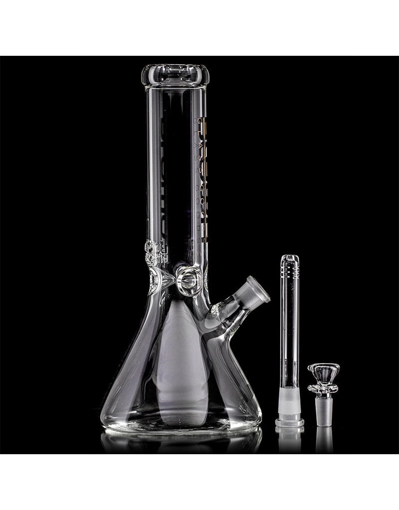 12" 50x5mm Beaker Bong with SILVER FOIL Logo Accent, removable downstem and slide by BLOWN Glass Goods