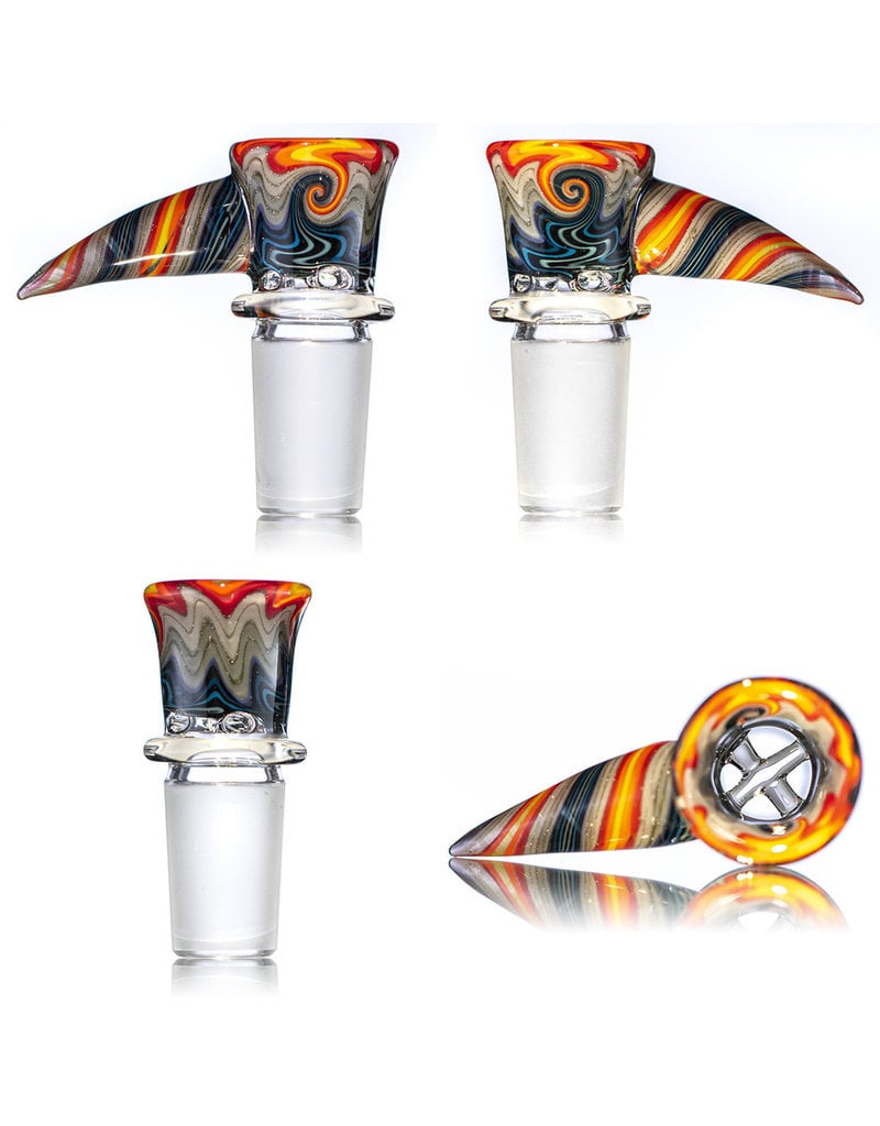 Mike Fro 18mm Bong Bowl Slide Piece w/ Worked Horn Handle and 4-Hole glass screen by Mike Fro (P)