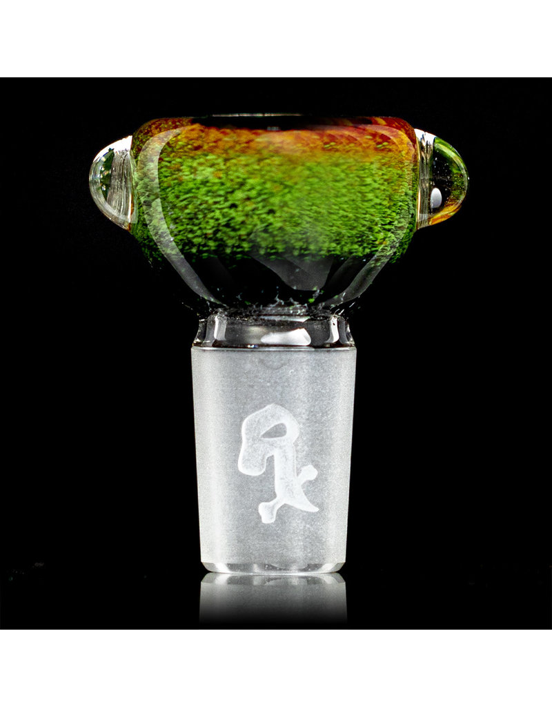 18mm Bong Bowl Slide Piece (G) JET BLACK / JADE / CHERRY Inside Out Colored Frit herbs by Chris Anton