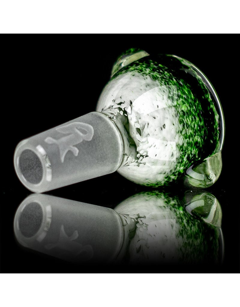 14mm Bong Bowl Slide Piece (J) STAR WHITE / EXP GREEN Inside Out Colored Frit herbs by Chris Anton