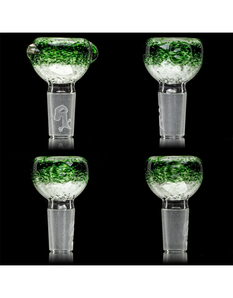 14mm Bong Bowl Slide Piece (J) STAR WHITE / EXP GREEN Inside Out Colored Frit herbs by Chris Anton