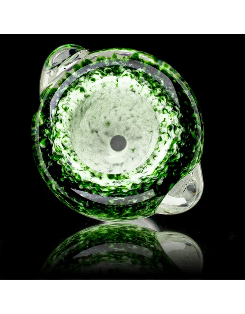 14mm Bong Bowl Slide Piece (J) STAR WHITE / EXP GREEN Inside Out Colored Frit herbs by Chris Anton