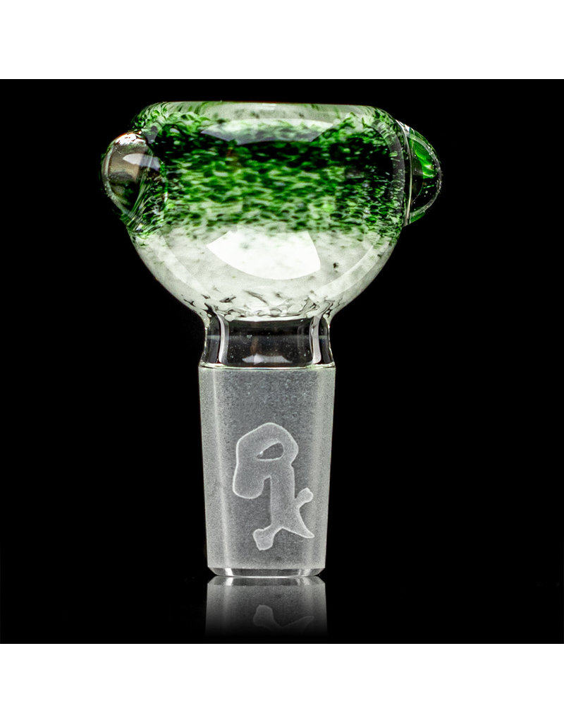 14mm Bong Bowl Slide Piece (J) STAR WHITE / EXP GREEN Inside Out Colored Frit herbs by Chris Anton