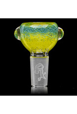 14mm Bong Bowl Slide Piece (K) CANARY / AQUA Inside Out Colored Frit herbs by Chris Anton