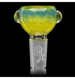 14mm Bong Bowl Slide Piece (K) CANARY / AQUA Inside Out Colored Frit herbs by Chris Anton