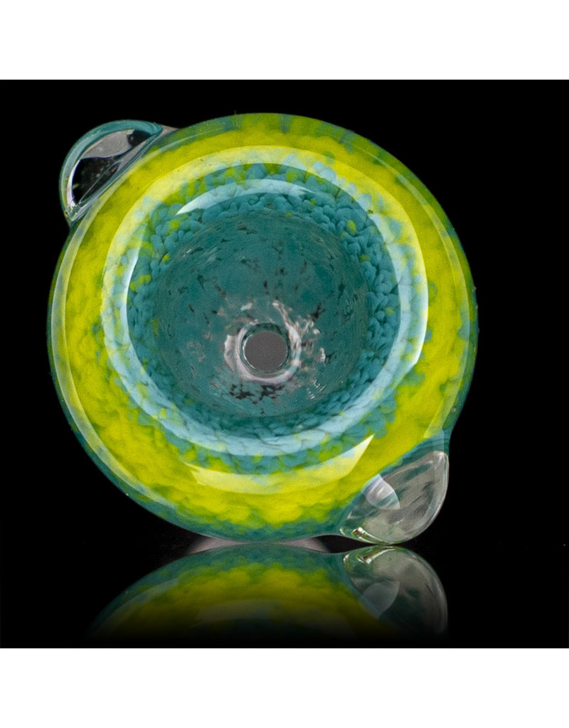 14mm Bong Bowl Slide Piece (Q) AQUA and CANARY Inside Out Colored Frit by Chris Anton