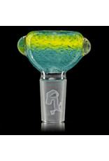 14mm Bong Bowl Slide Piece (Q) AQUA and CANARY Inside Out Colored Frit by Chris Anton