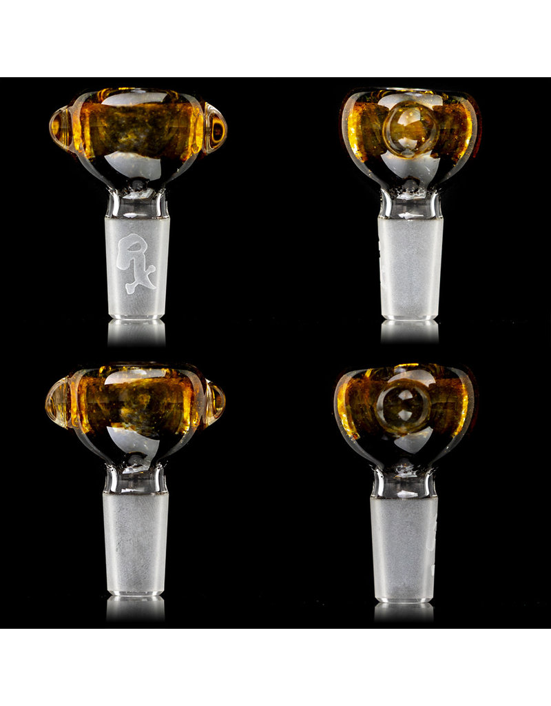14mm Bong Bowl Slide Piece (S) JET BLACK and GOLD FUME Inside Out Colored Frit by Chris Anton