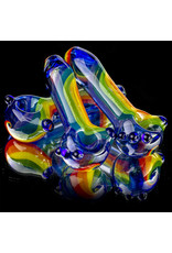 4" Glass Dry Pipe Color Stripes Pipe over Cobalt by KC Glass