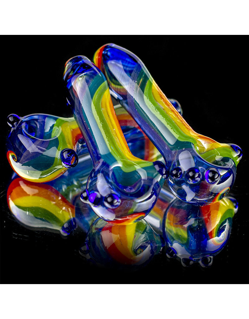 4" Glass Dry Pipe Color Stripes Pipe over Cobalt by KC Glass