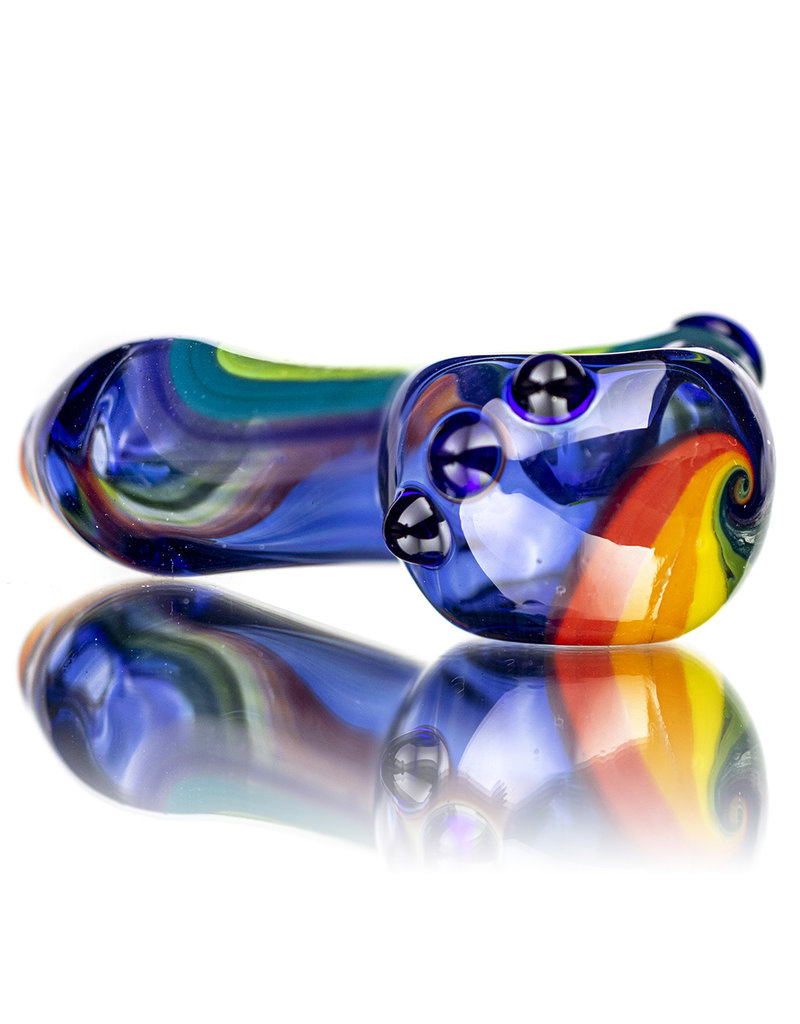 4" Glass Dry Pipe Color Stripes Pipe over Cobalt by KC Glass